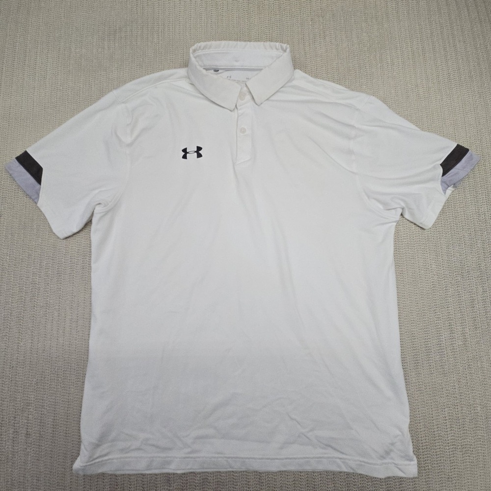 Under Armour Polo Shirt Mens Large White Solid HeatGear Loose Golf Performance